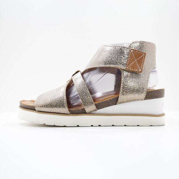 Diba True Shoes - Diba True Greensburg Gold Crackled Leather 2.5" Wedge Heel Gladiator Sandals 10